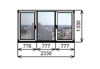 Самые дешевые однокамерные трехстворчатые окно 1330 на 2330 мм.